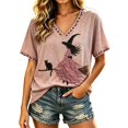 thumbnail image 4 of Kcolen Halloween Witch Shirt for Womens Fall Short Sleeve Crew Neck Graphic Tee T Shirt Casual Vintage Halloween Thanksgiving Shirts for Women, 4 of 7