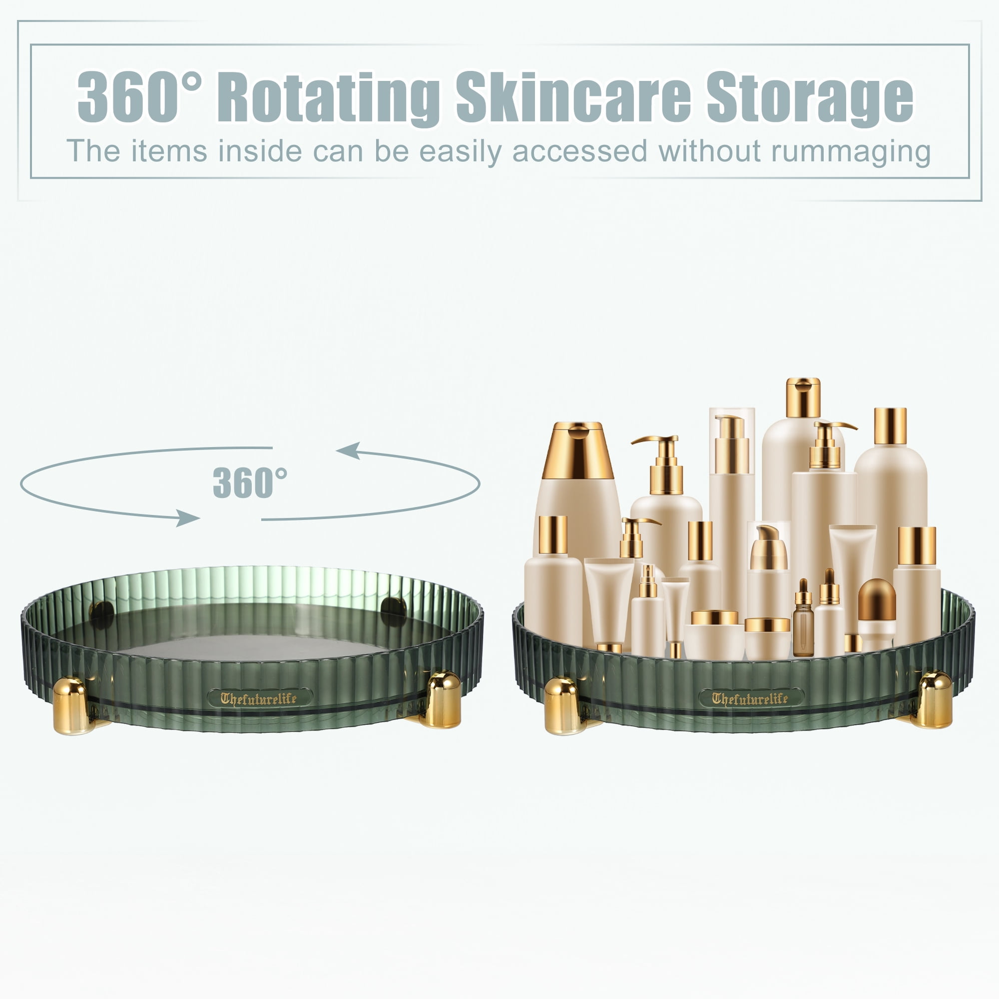 Unique Bargains Makeup Perfumes Organizer 360 Degree Rotating Round Storage Tray Dark Green