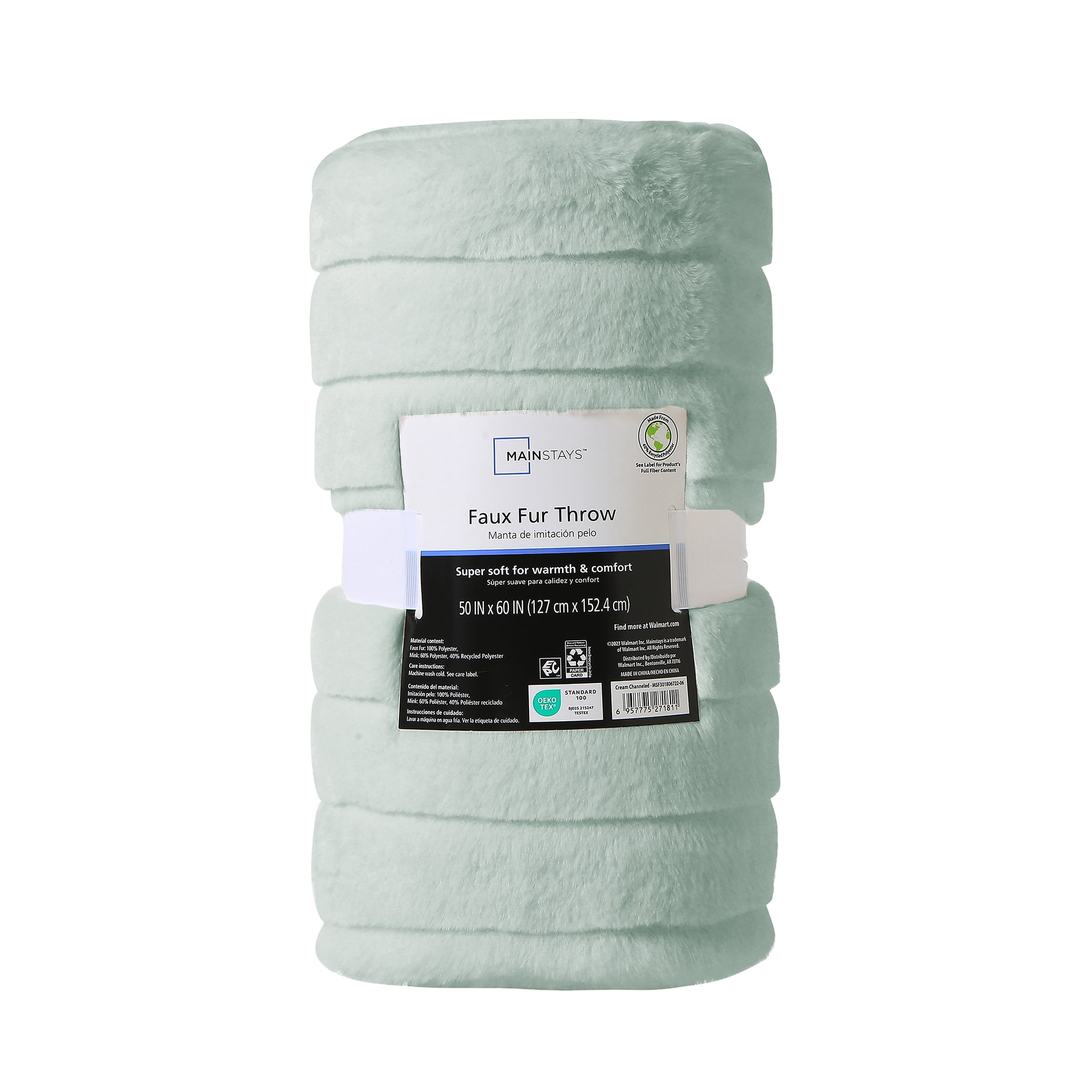 Mainstays Mint Stripe Faux Fur Throw, 50" x 60", Adult/Teen