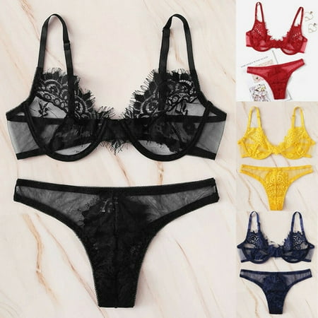 

Womens Sexy Lingerie Babydoll Lace Bra Set G-string Panty Underwear Nightwear Red Size S