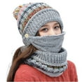 thumbnail image 5 of HESHENG 3Pcs/Set Women Winter Outdoor Plush Rainbow Color Knitted Hat Beanie Scarf Face Cover Cycling Warm Set, 5 of 6