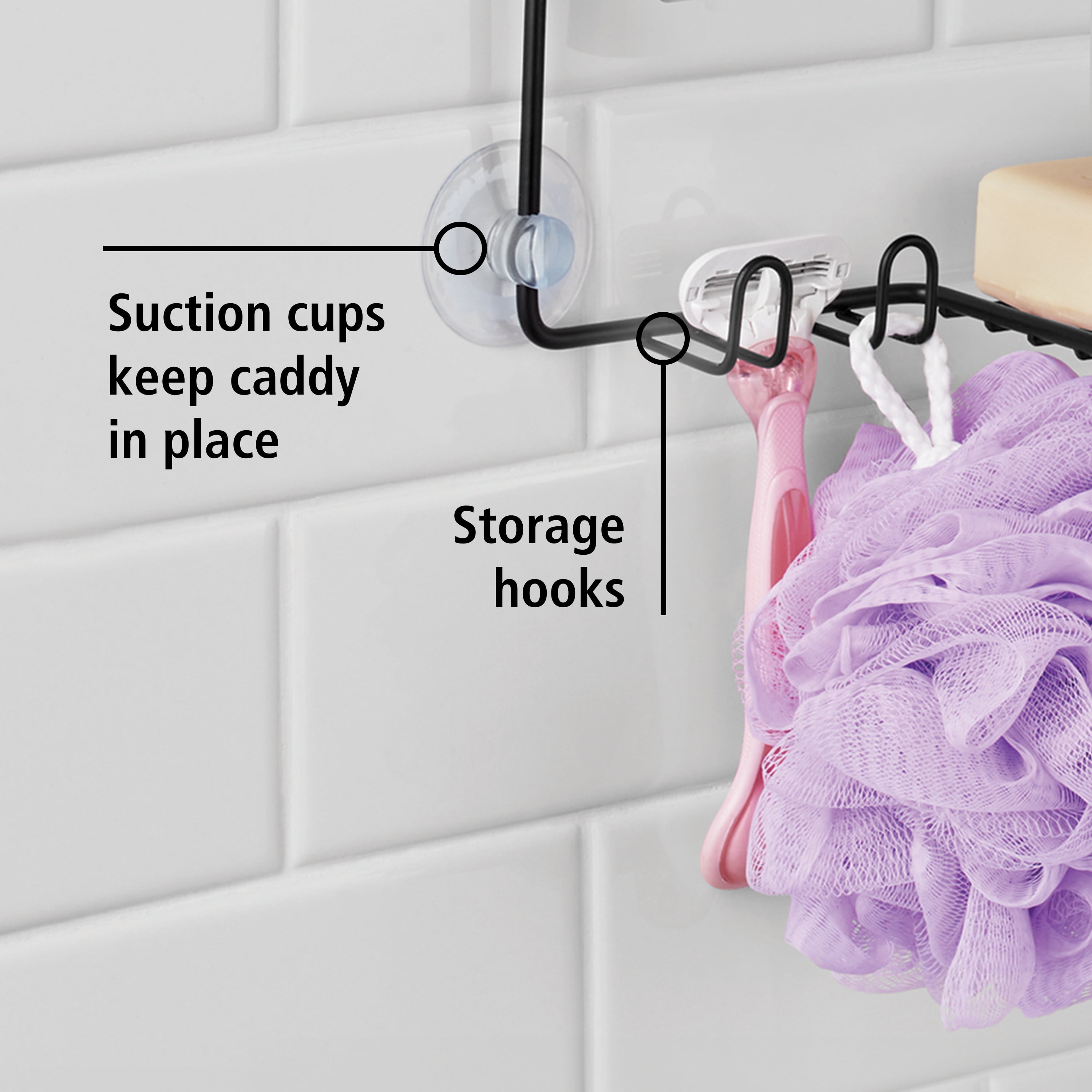 Mainstays Premium Matte Black Hanging Shower Caddy with 2 Shelves and Soap Tray