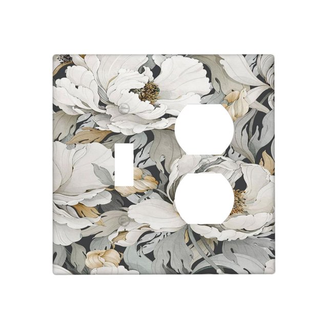 Lolreai - Cubiertas decorativas para salidas rústicas con flores blancas y margaritas, 2 bandas, cubierta para placa de pared, combinación dúplex, dos interruptores, placa frontal Jumbo Dual Gfci