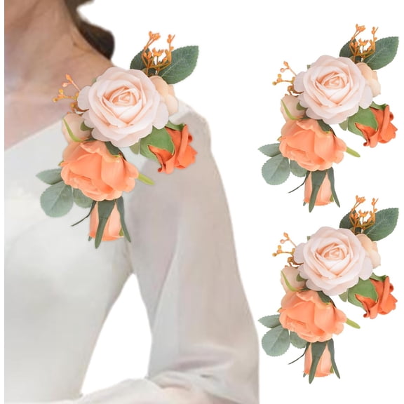 Wedding Shoulder Corsage Set, 2Pcs Orange Artificial Shoulder Corsages Flowers Mother of The Bride Floral Corsage for Wedding Ceremony Banquet