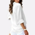 thumbnail image 3 of CHOK Chemisier en Coton et Lin pour Femmes Col en V Manches Retroussables avec Poche avant, 3 of 6