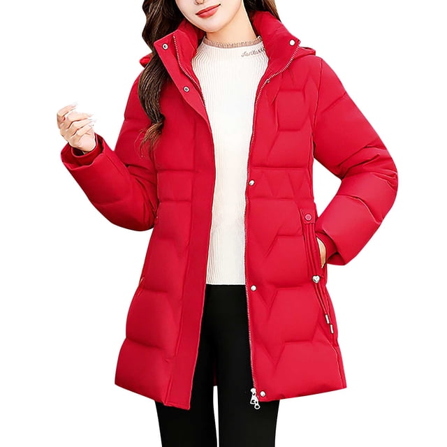 Économies Automne/hiver! srobpty Veste Matelassée à Manches Longues pour Femmes, Veste Décontractée à Capuche Colorée pour Dames Rouge, G