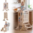 thumbnail image 2 of Gymax Foldable Toddler Step Stool Wooden Kitchen Standing Tower w/ 2-Setp Stool, 2 of 10