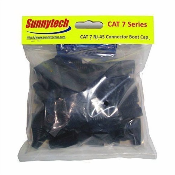 Sunnytech RJ45 Connector Boot Cap for CAT7 Cable, 8.0mm OD, Black Color, 60 Pack
