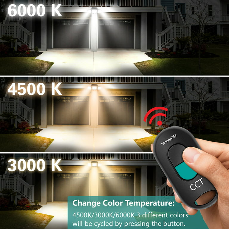 K KASONIC 2 Pack LED Security Lights Motion Sensor Light Outdoor,2500LM  Motion Security Light with Remote, IP65 Waterproof, 3 Head Motion Detected  Light for Garage, Porch, Yard, ETL Certified,Daylight 