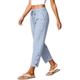 thumbnail image 4 of Women Summer Gingham Plaid Elastic Drawstring Waist Jogger Pants, Snap Button Loose Ankle Cropped Trousers with Side Pockets Beach Vacation Loungewear Casual Bottoms Blue XL(XL), 4 of 8