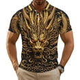 thumbnail image 2 of adaychics Three Button Shirts for Men Dragon Print Short Sleeve Graphic Tee Shirts Casual Summer Tops for Vacation Travel, 2 of 7