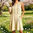 thumbnail image 2 of VBVC Women's Embroidered Crew Neck Dress , Summer Sleeveless Tunic Dress For Women , Ladies' Lightweight Breathable Dress with Pockets,Beige,S-2XL, 2 of 7