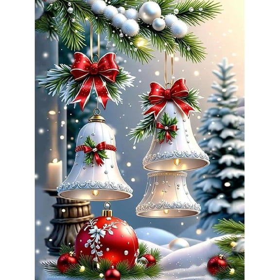 Christmas Diamond Painting Kits for Adult,Xmas Christmas Bell Diamond Art Kits for Beginners, DIY Full Drill Diamond Dots with Gem Art Kits for Home Decor 12x16 inch