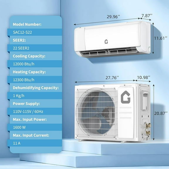 12,000 BTU Mini Split AC/Heating System for Room Up to 750 Sq.Ft, 22 SEER2 Inverter Energy Efficient Ductless Air Conditioner, Heat Pump, Installation Kits