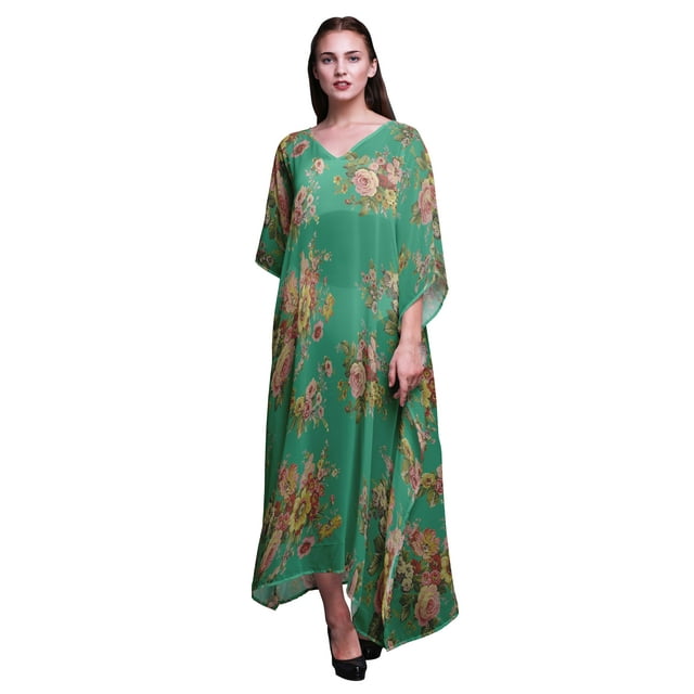 Bimba Kaftan Long de Plage à Fleurs pour Femmes, Tenue de Plage, Paréo de Bikini, Robe Maxi - S-L