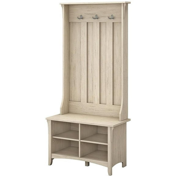 Bowery Hill Furniture Salinas Hall Tree with Storage Bench in Antique White