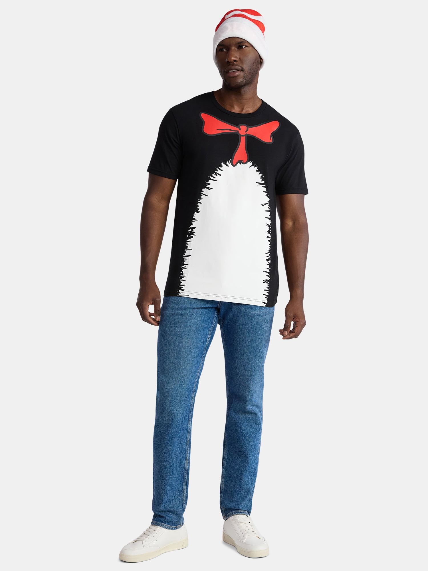 The Cat In The Hat, Men's & Big Men's Graphic Halloween Cosplay T-Shirt and Matching Character Beanie, Sizes XS-3XL