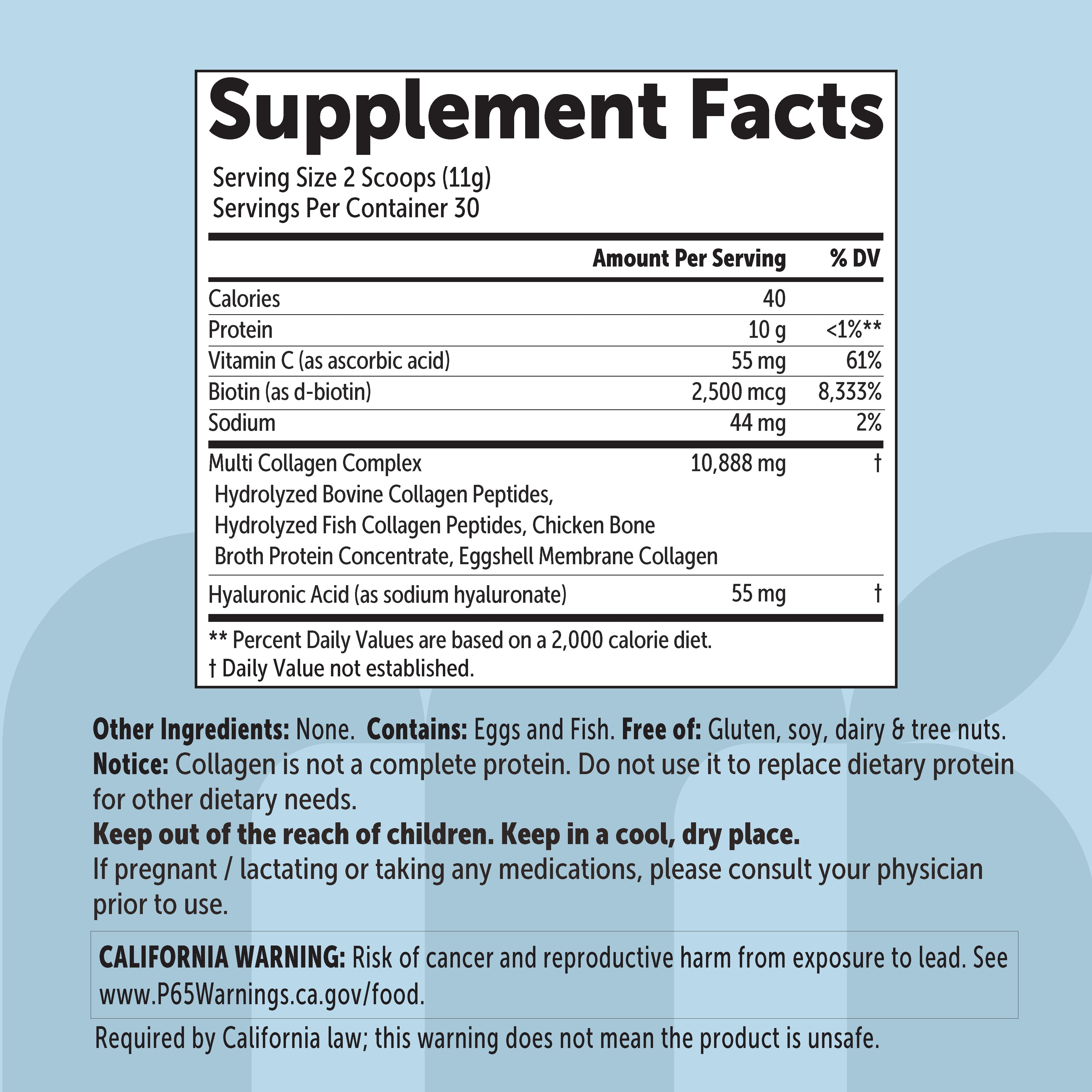 Micro Ingredients Multi Collagen Peptides Powder, Full Spectrum Type I, II, III, V, X + Biotin, Hyaluronic Acid, & Vitamin C, Unflavored, Keto & Paleo Friendly, 12 Ounces