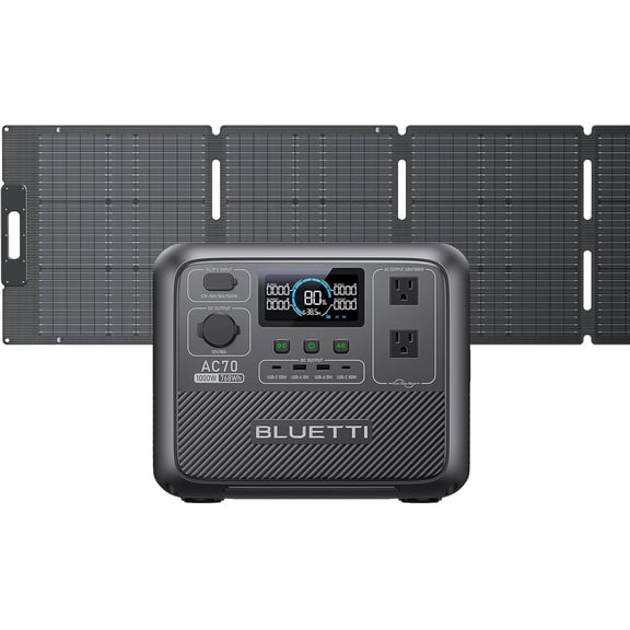 BLUETTI AC70 Portable Power Station, 768Wh Solar Generator with 200W Solar Panel, 2x1000W AC Outlets (Boost to 2000W), LFP Battery, 0-80% Charge in 45 Min, for Camping & Travel