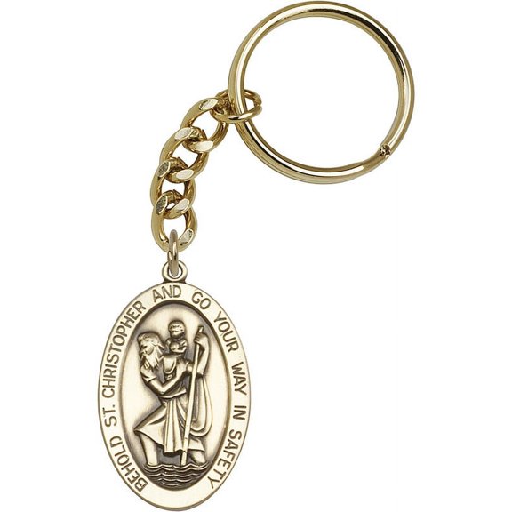 Antique Gold-Plated St. Christopher Keychain 1 5/8 x 1 inches