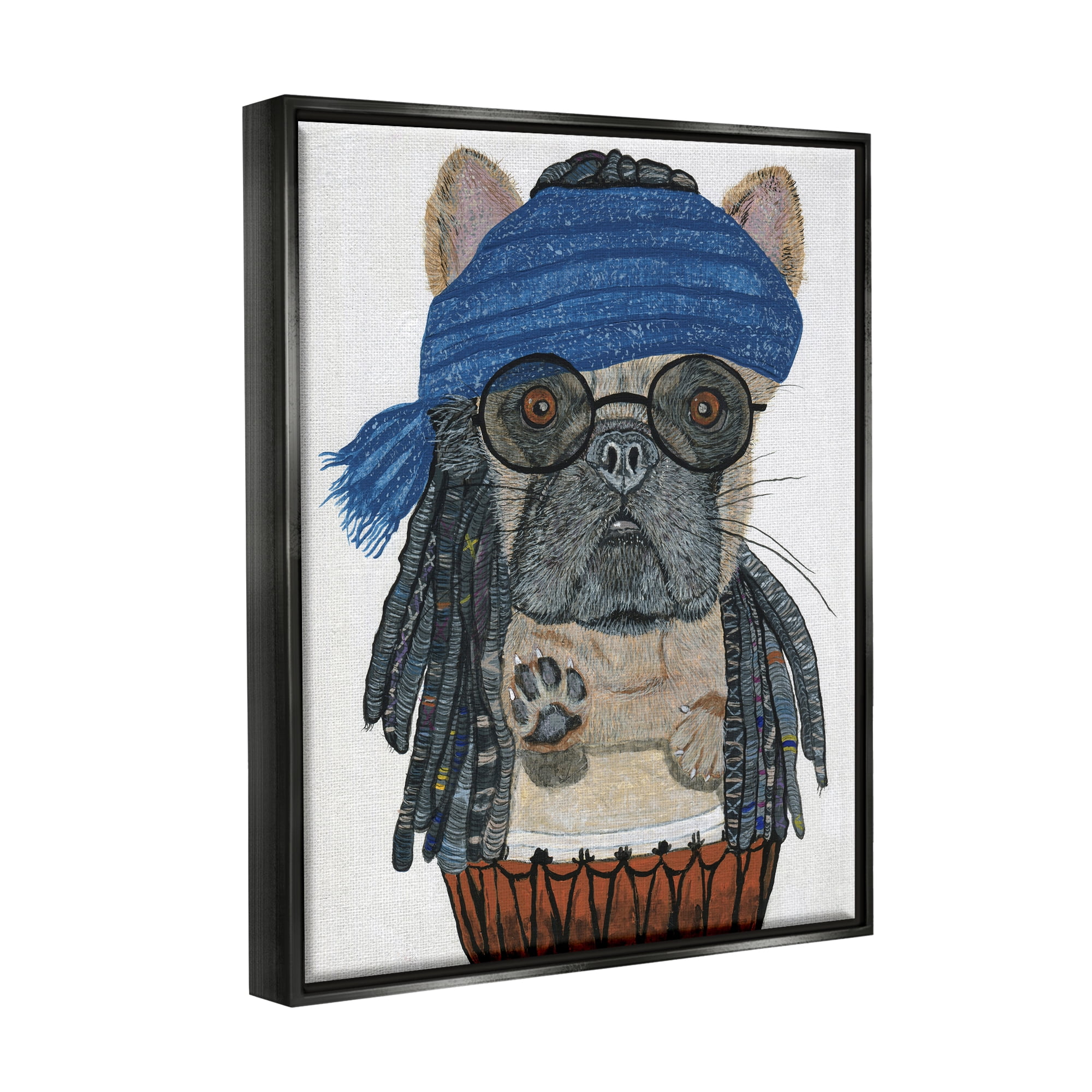 Stupell Industries Pug with Dreads Animals & Insects Painting Black Floater Framed Canvas Art Print Wall Art, 25 x 31