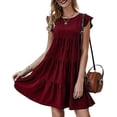 thumbnail image 2 of Vestidos de playa Verano Color sólido Cuello redondo Vestido de verano Falda de pastel de encaje Vestido plisado con dobladillo grande, 2 of 5