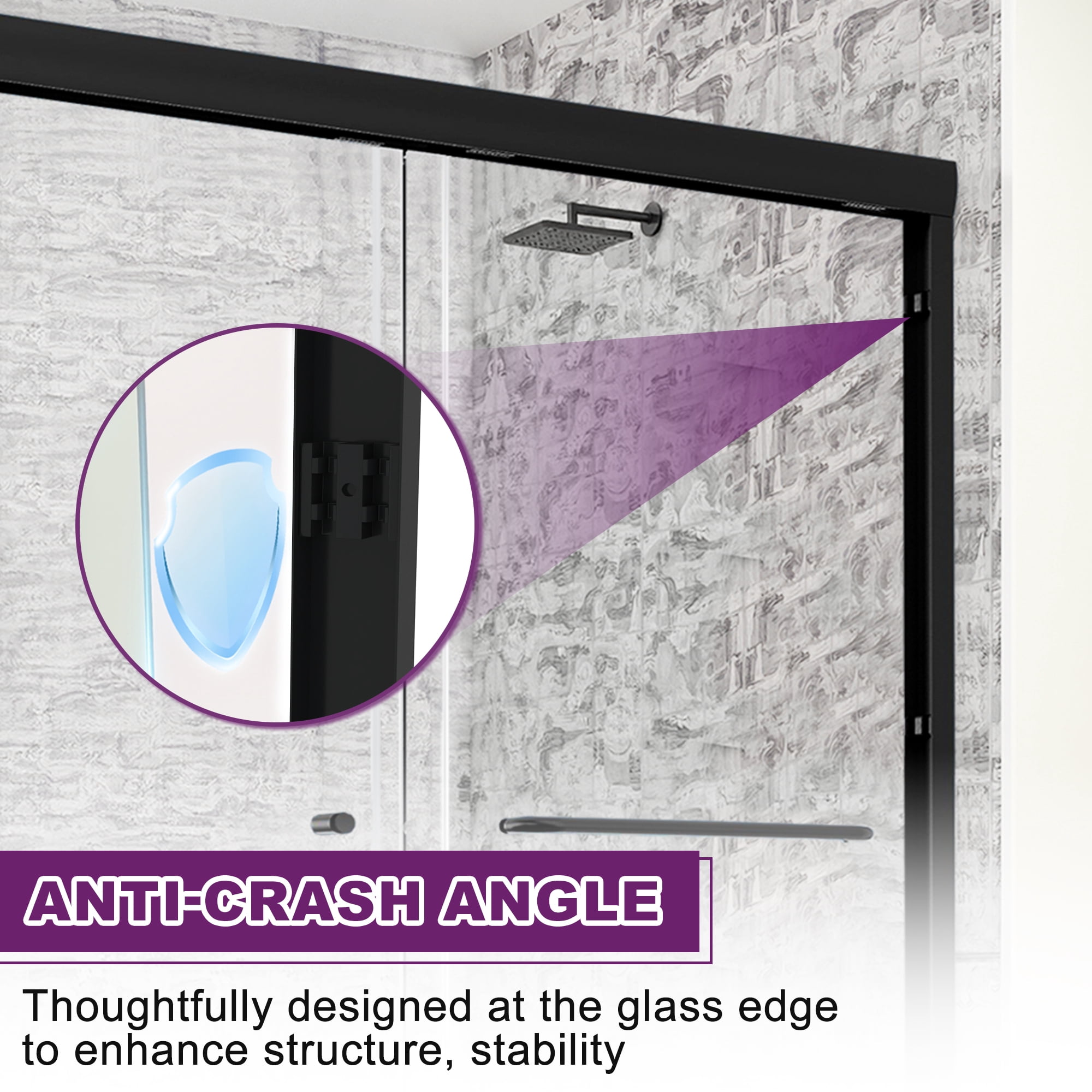 MAYEERTY 60x72in Sliding Shower Door, Aluminum Tempered Glass Shower Door, Shower Door with Anti-Water Seal, Matte Black