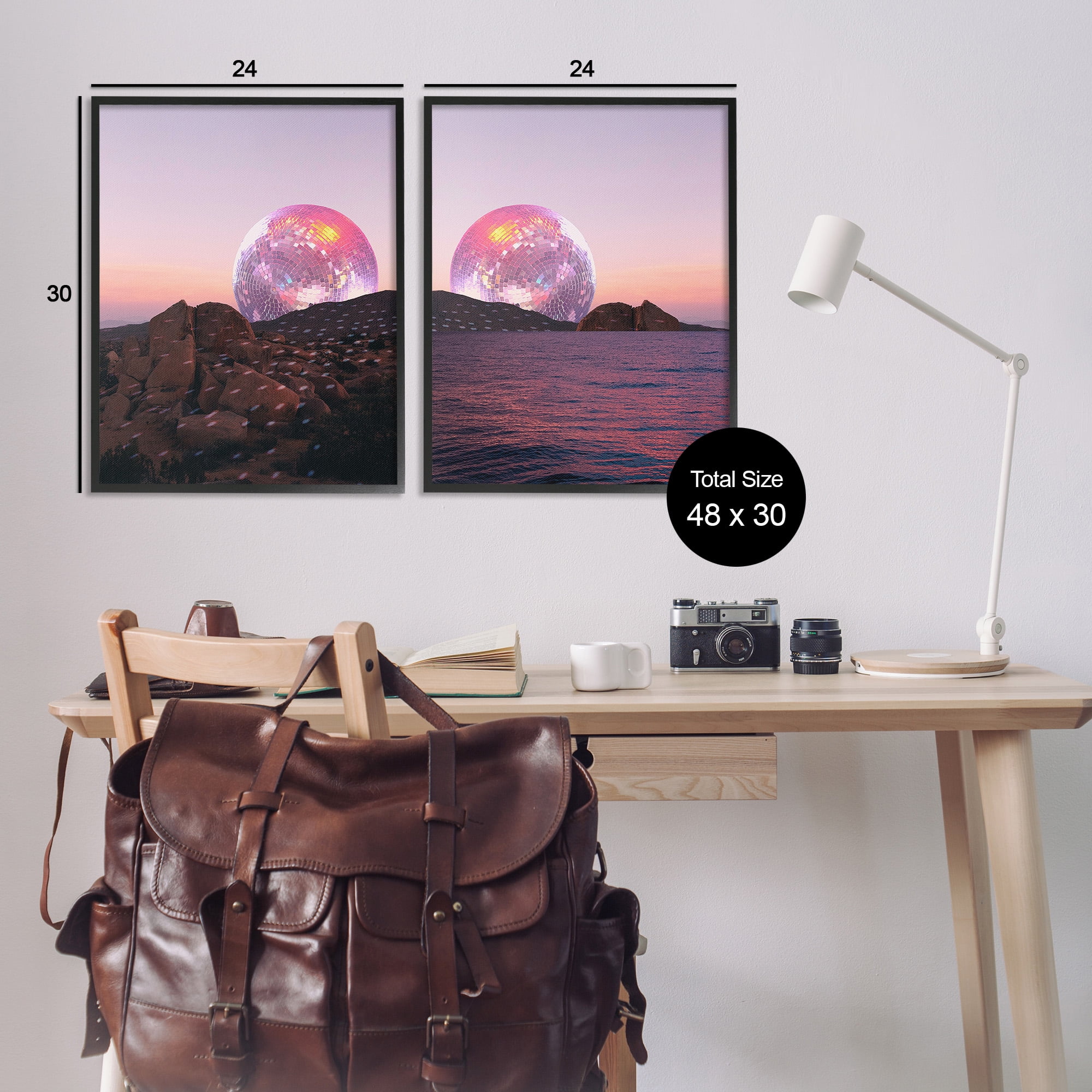 Stupell Industries Surreal Disco Ball Landscape Landscape Painting Black Framed Art Print Wall Art, 24 x 30, Set of 2