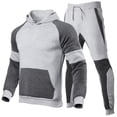thumbnail image 2 of goowrom Men Color Block Long Sleeve Front Pocket Hoodie Drawstring Trousers, 2 of 5