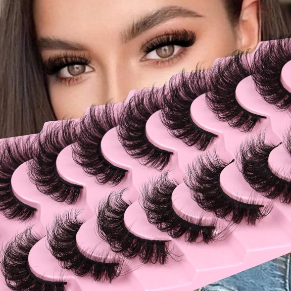 D Curl Faux Mink Lashes Fluffy Cat Eye 20MM Long Dramatic Mink Lashes Bulk Wispy Full Volume False Eyelashes 7 Pairs Pack