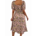 thumbnail image 6 of Women Summer Ruffle Off Shoulder Floral Midi Dress Summer Smocked Beach Flowy Long Dresses Pink L, 6 of 9