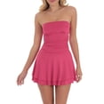 thumbnail image 1 of SUNSIOM Women's Ruched Mini Dress Summer Strapless Solid Color Tube Top Dress Short Layered Dress, 1 of 5