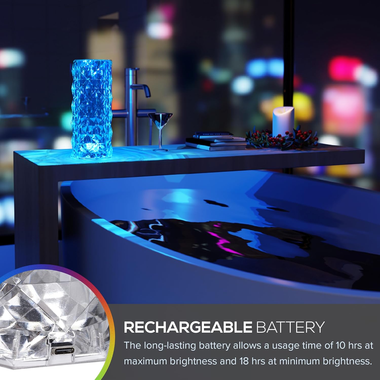 Catalina Lighting Prismatic 8.4'' Color Changing Rechargeable Table Lamp with Clear Acrylic Cylinder Shade Modern Table Light Fixture for Living Room, Bedroom, or Office, Clear