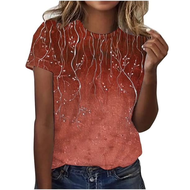 Mujeres Pantalones Cortos de Manga Corta Impresa Floral Cuello Redondo Superior / Camisa Poliéster, Blusa Casual de Moda para el Uso Diario Del Hogar