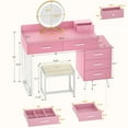 thumbnail image 6 of Homieasy Vanity Desk with Mirror and Lights, Modern Makeup Vanity Table Set with 6 Storage Drawers and Cushioned Stool for Bedroom, Dressing Table with Divided Organizers for Women, Pink, 6 of 8