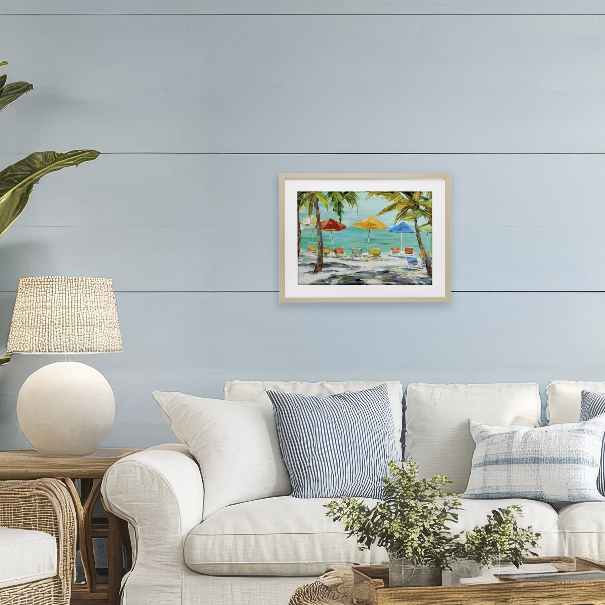 Stupell Industries Umbrellas Under the Palms Birch Framed Print Under Glass, design by Lorenzo Collective
