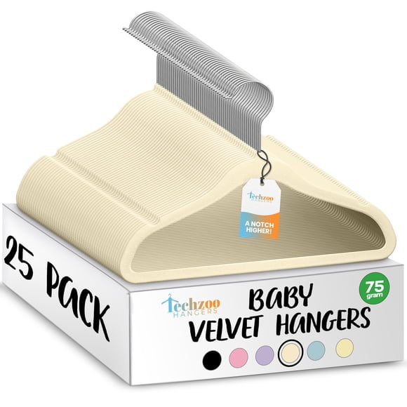 Techzoo Premium Baby Velvet Hangers 25 Pack – 11.8" Non Slip Felt Cloth Hangers for Closet – Ultra Slim, Space Saving Baby Clothes Hangers with 360° Swivel Hook Infant Hangers �