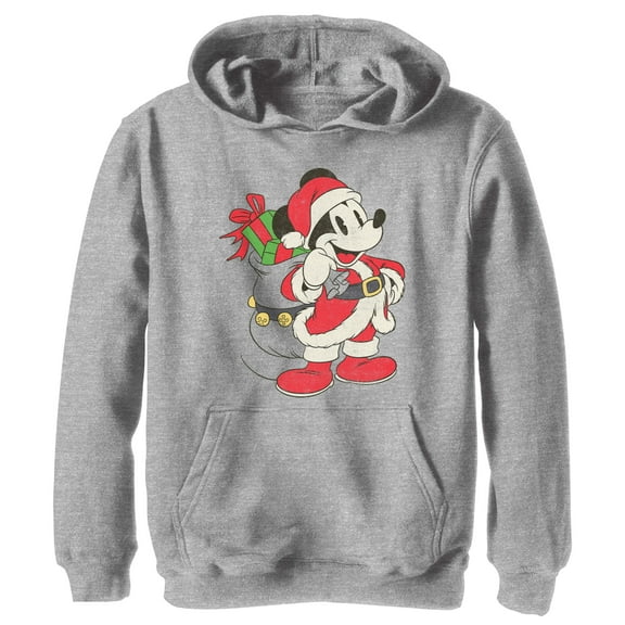 Boy's Mickey & Friends Mickey Mouse Is Santa Pull Over Hoodie Athletic Heather X Large