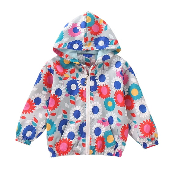 Owordtank Kids Hooded Windbreaker Zip Front Dove Floral Print Lined Lightweight Casual Jacket