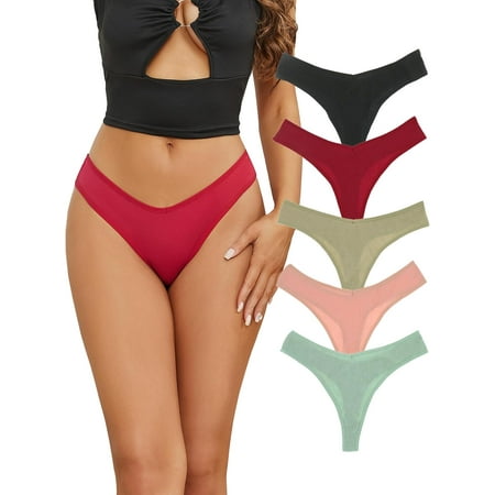 Womens Cotton Thongs Sexy Lady Comfortable Stretchy Underwear Pack of 5