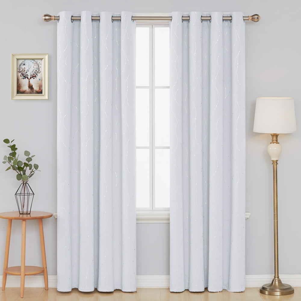 Deconovo White Blackout Curtains Wave Line with Dots Grommet Blackout