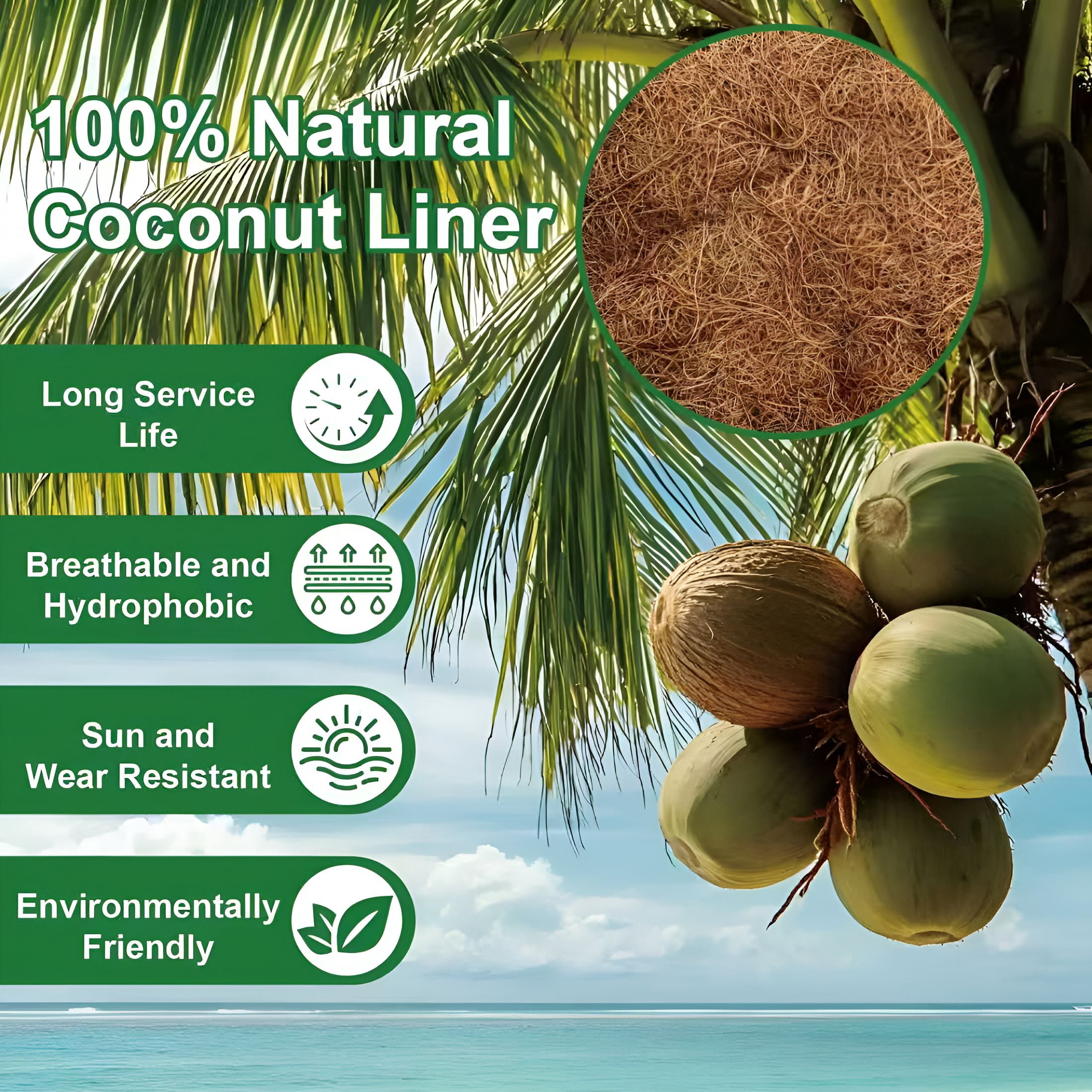 AUQ 2-Pack 24 Inch Coco Liners for Planters-Trough Coco Liner for Window Box,Fence Flower Baskets | Liners for Hanging Baskets,Planter Box Liner,24 Inch Coconut Liners for Planters