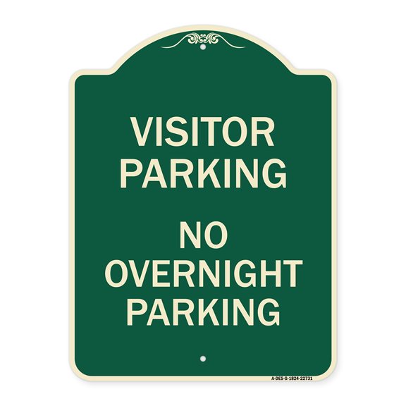 SignMission Designer Series Sign - Visitor Parking No Overnight Parking | Green & Tan 18" x 24" Heavy-Gauge Aluminum Architectural Sign | Protect Your Business & Municipality | Made in