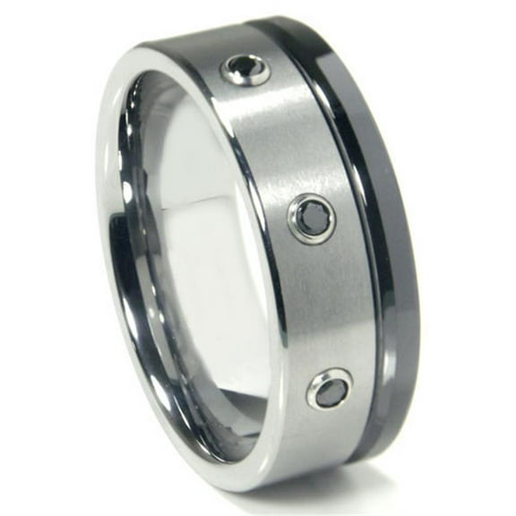 Titanium Kay Tungsten Carbide Black Diamond Comfort Fit Mens Wedding Band Ring Sz 10.0