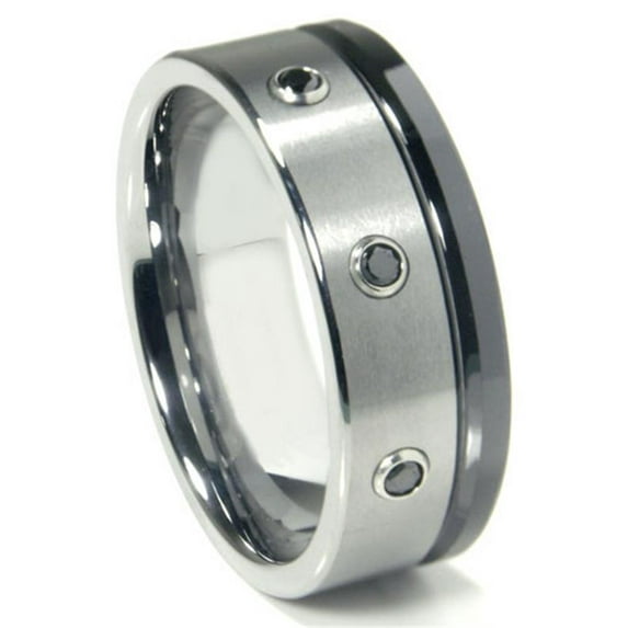 Titanium Kay Tungsten Carbide Black Diamond Comfort Fit Mens Wedding Band Ring Sz 7.0