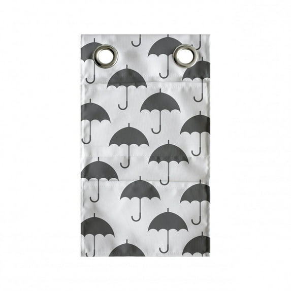 Rain Hanging Pocket Organizer, Umbrella Rainy Day Concept in Graphic Style Stormy Thunderstorm Illustration Art, Printed Polyester Storage Bag with Pockets, 9" x 16", Grey and White