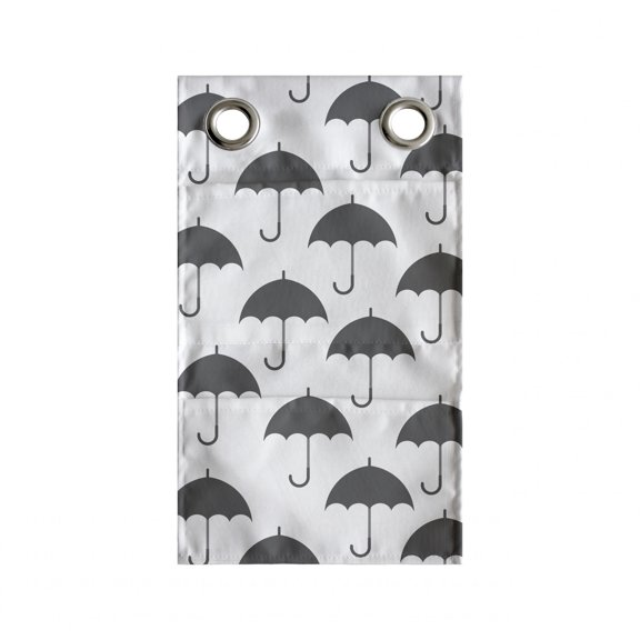 Rain Hanging Pocket Organizer, Umbrella Rainy Day Concept in Graphic Style Stormy Thunderstorm Illustration Art, Printed Polyester Storage Bag with Pockets, 9" x 27", Grey and White