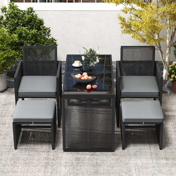 Demifill 5 Pieces Outdoor Conversation Set, Patio Conversation Set with Removable Cushions for Outdoor as Garden, Backyard, Porch, Gray