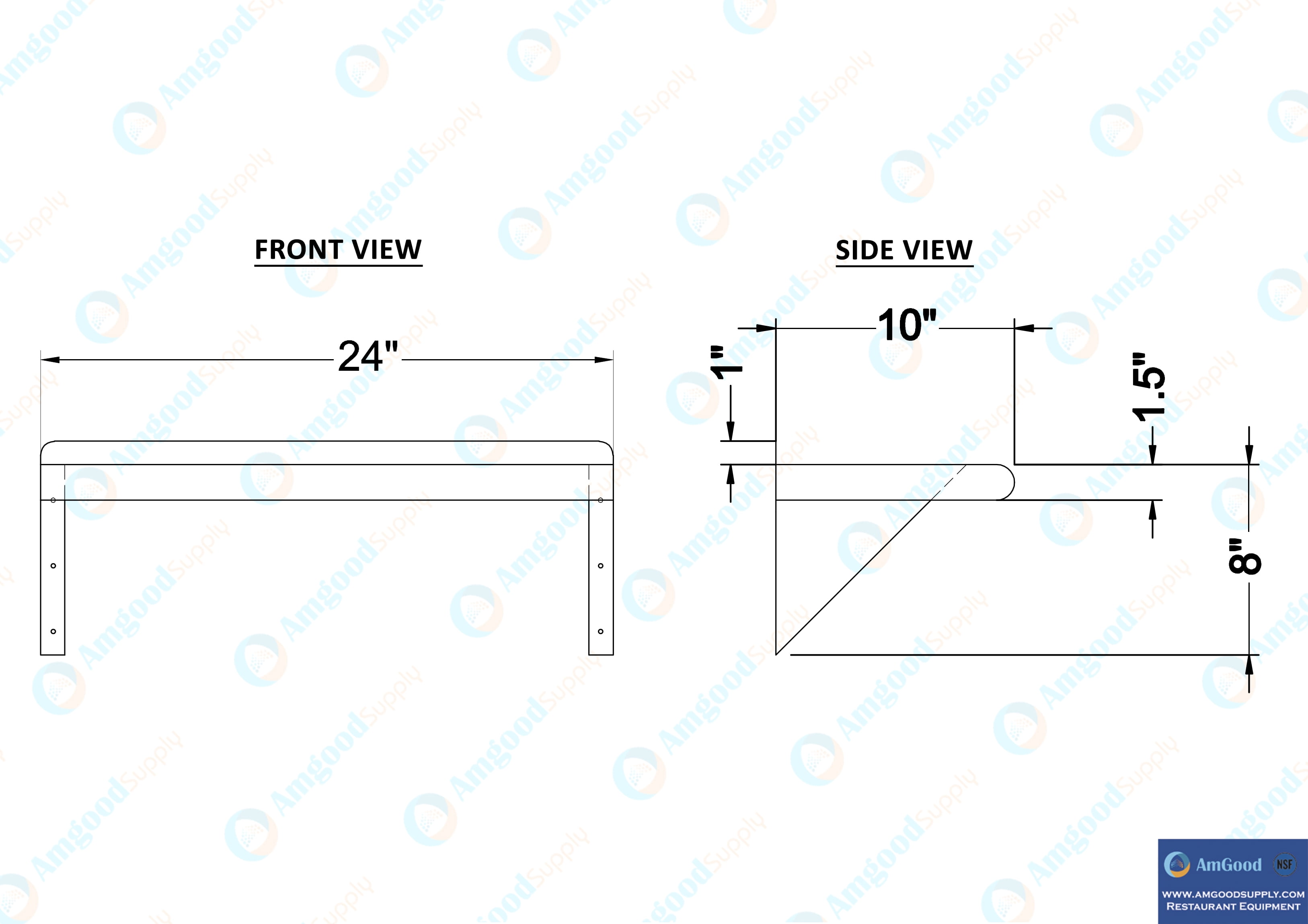 AmGood 10 in. x 24 in. Stainless Steel Wall Shelf | NSF Certified | Appliance & Equipment Metal Shelving | Kitchen, Restaurant, Garage, Laundry, Utility Room