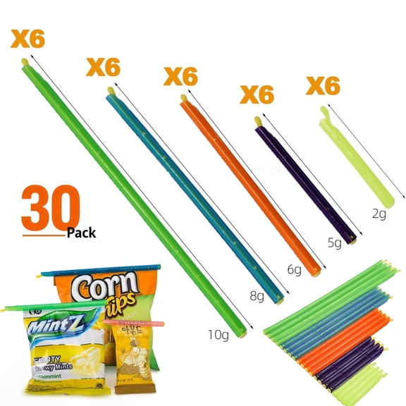 USIONE  30-Sticks Bag Sealer Stick, 5 Diffrent Sizes, Chip Clips, Stay Fresh Bag Sealer Sticks, Keeps Food Bags Airtight Watertight & Food Fresh Longer